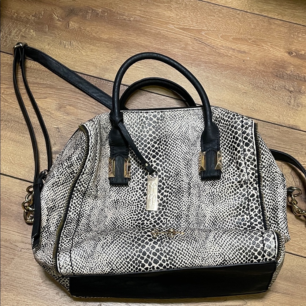 Jessica Simpson Black and White Snakeskin Satchel